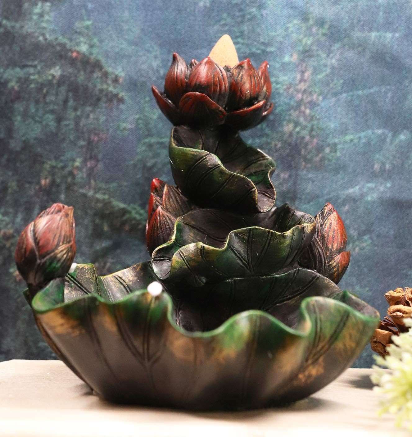 Ebros Feng Shui Zen Sacred Lotus Blossom Backflow Incense Cone Burner Padma Meditation Tower Statue 4.25" Tall Buddha Cones Incenses Aromatherapy Accessory Accent Figurine