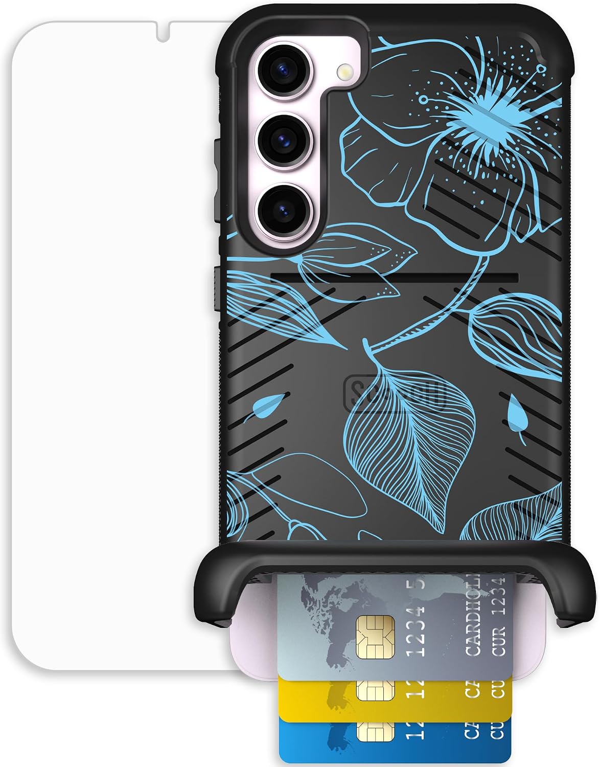 Scooch for Samsung Galaxy S23 Plus Wallet Case, Wingmate, Blue Hibiscus