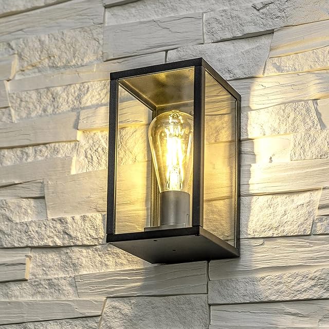 CGC Black Aluminium Contemporary Outdoor Wall Light Garden Porch Post Driveway Patio Lamp Weatherproof Indoor Metal