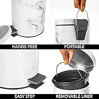 Vista 5 de mDesign Extra Pequeño Moderno Cubo de Basura Redondo de Metal con Tapa y Pedal de 3 Litros/0.7 Galones, Compacto, con Cubo Interior Extraíble y Asa