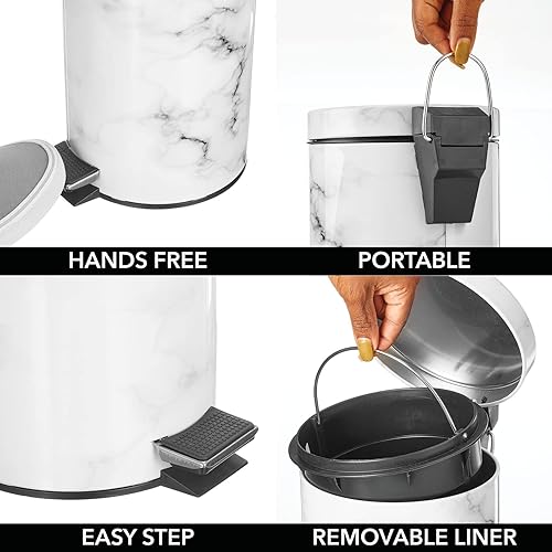 Miniatura 5 de mDesign Basurero redondo de metal extra pequeño y moderno de 3 litros.7 galones, cubo de basura compacto con cubo extraíble y asa para baño, cocina,