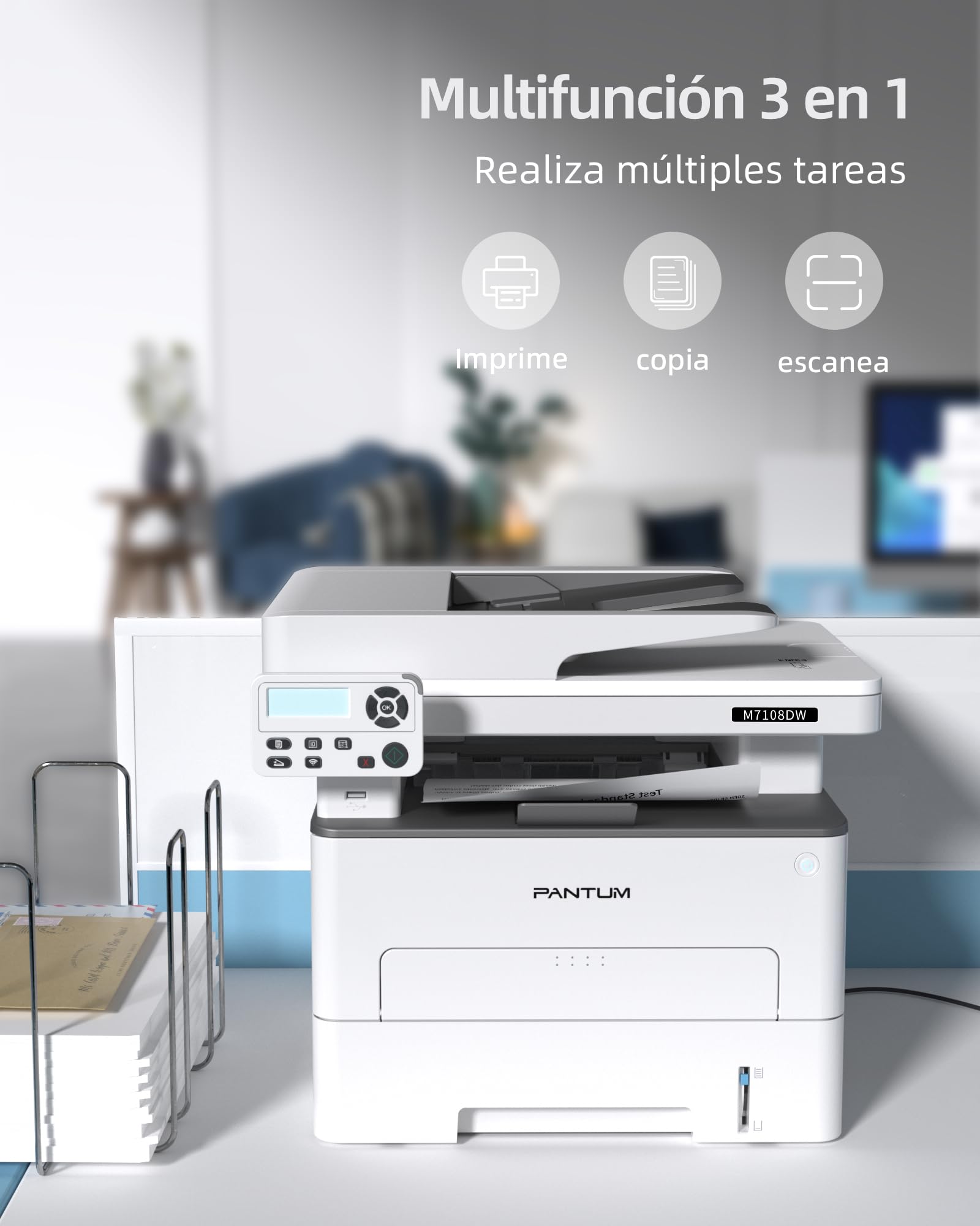 PANTUM M7108DW Impresora Multifunción Láser, 33ppm Impresión Automática a Doble Cara, impresión/Copia/escaneado, Blanco y Negro(A4, Wi-Fi Direct, Bluetooth, USB, AirPrint, Mopria)