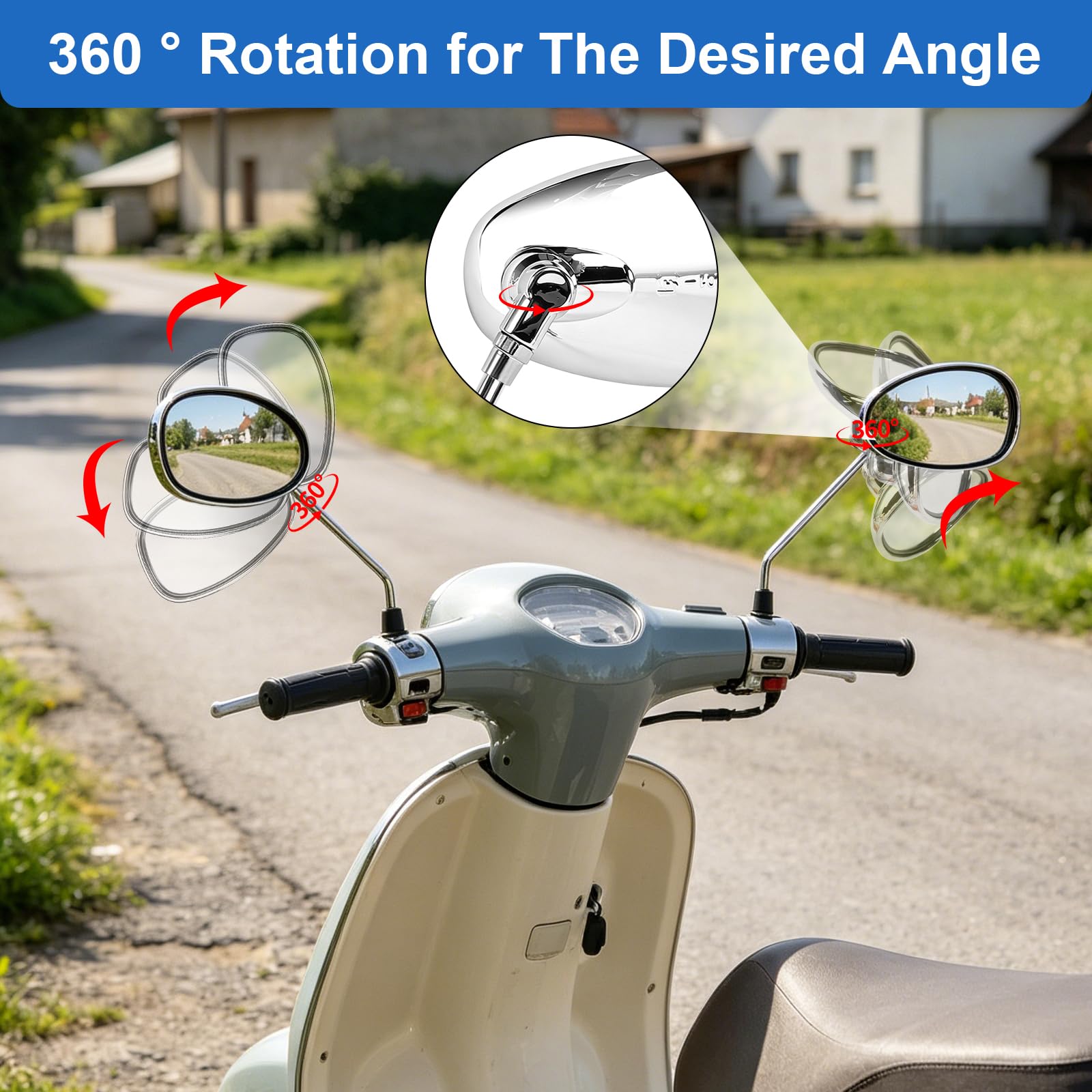 Uniwersalne lusterko motocyklowe - 10 mm - 8 mm - Obrotowe 360° - Dla skutera - Naked Bike Cruiser Chopper Sport Bike ATV