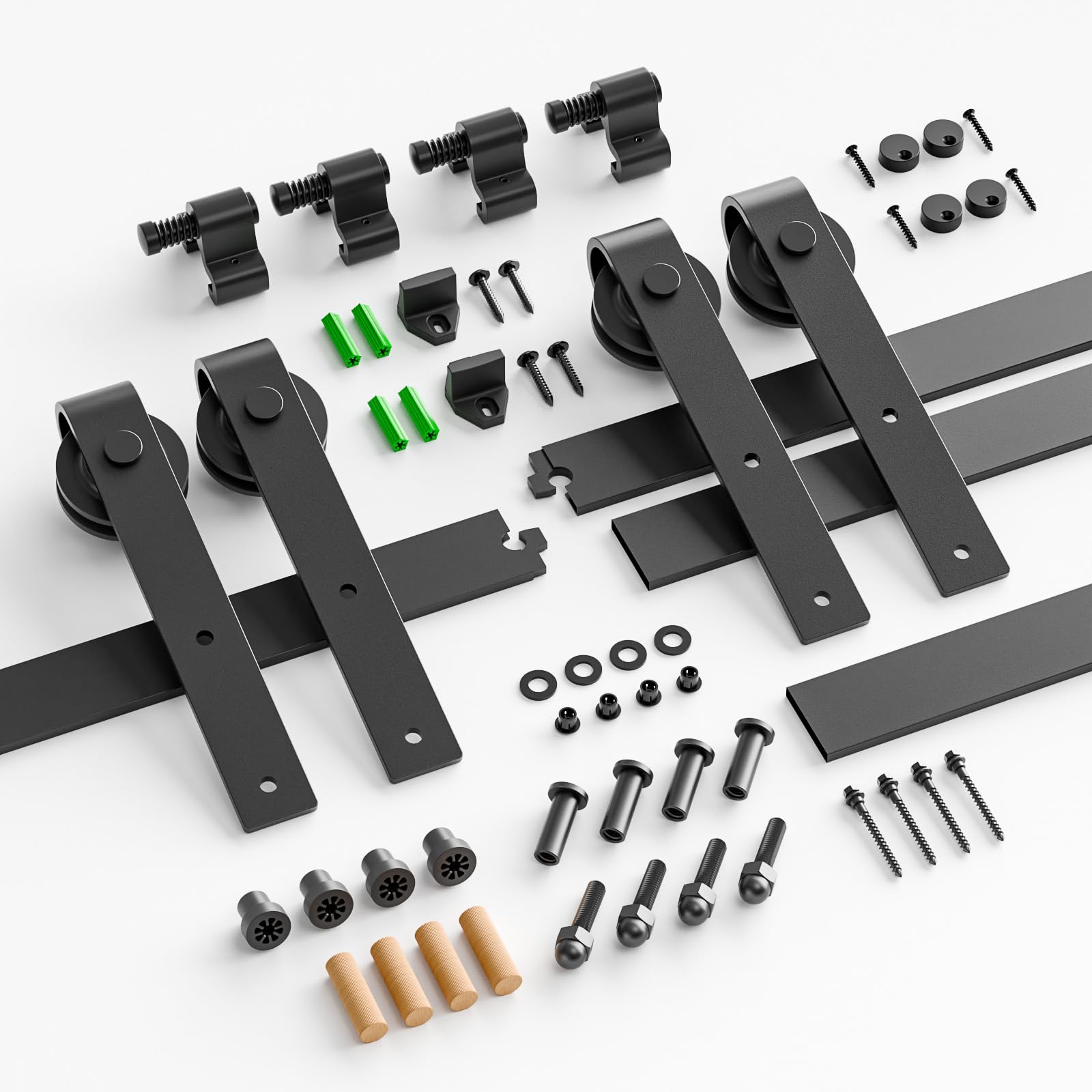 CCJH Binario per Porta Scorrevole Kit Doppia Anta Esterno Muro 6.6FT-203cm in Stile Rustico Classico Rulli Forma Hardware in Acciaio al Carbonio Nero