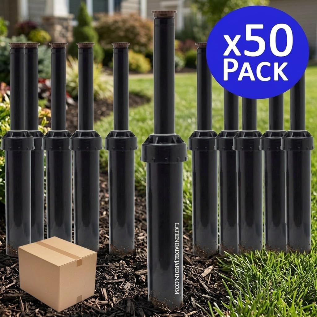 Suinga Pack 50 Difusor de Riego LPS417 | Alcance 5,20 m | Cobertura 0 a 360º | Aspersor con Elevacion 10 cm | Sistema de Riego Eficiente y Uniforme para Jardin y Zonas Verdes