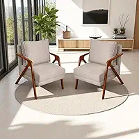 Kit 2 Poltronas Para Sala Decorativas Shine Cadeiras Reforçadas Para Recepção Manicure Sala De Espera Consultório Escritório Confortável Em Madeira Maciça Castanho Suede Cores (Bege)