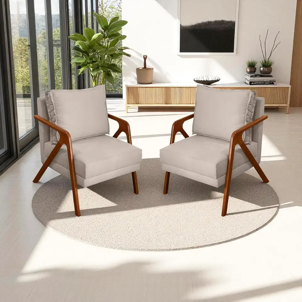 Kit 2 Poltronas Para Sala Decorativas Shine Cadeiras Reforçadas Para Recepção Manicure Sala De Espera Consultório Escritório Confortável Em Madeira Maciça Castanho Suede Cores (Bege)