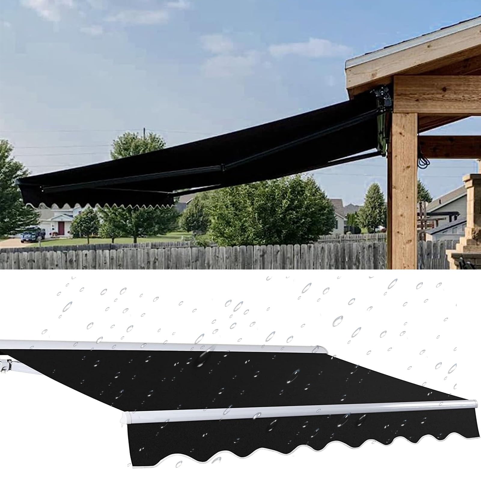 Cubierta de repuesto para toldo retráctil en patio y jardín negro de HDPE 4.8x3m