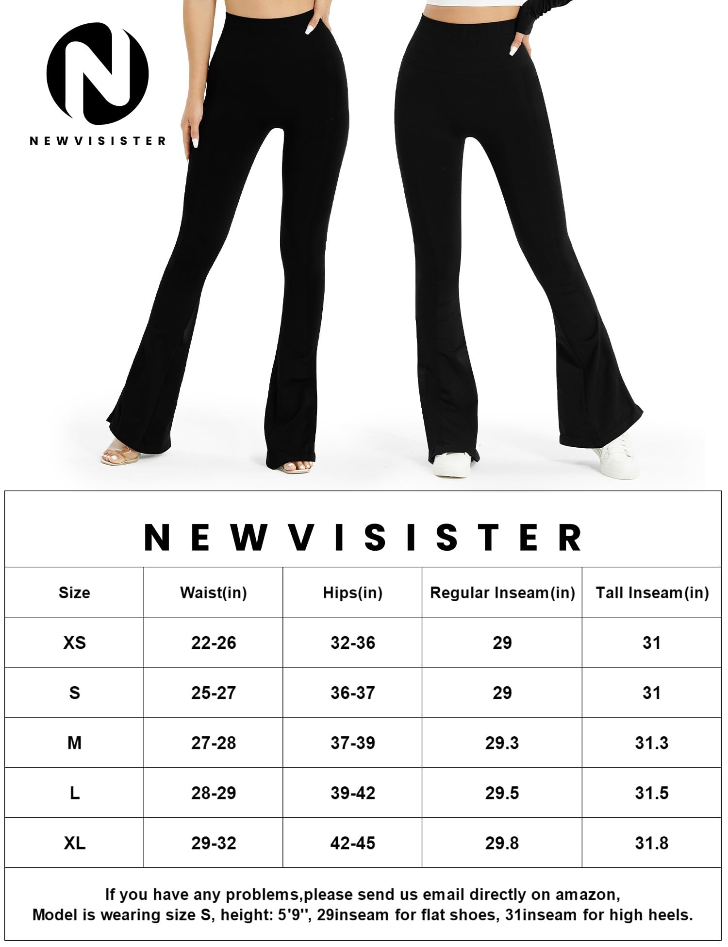 NEWVISISTER Flare Workout Leggings for Women Tummy Control Seamless Scrunch Butt Gym Leggings High Waisted Yoga Pants, Black, Small