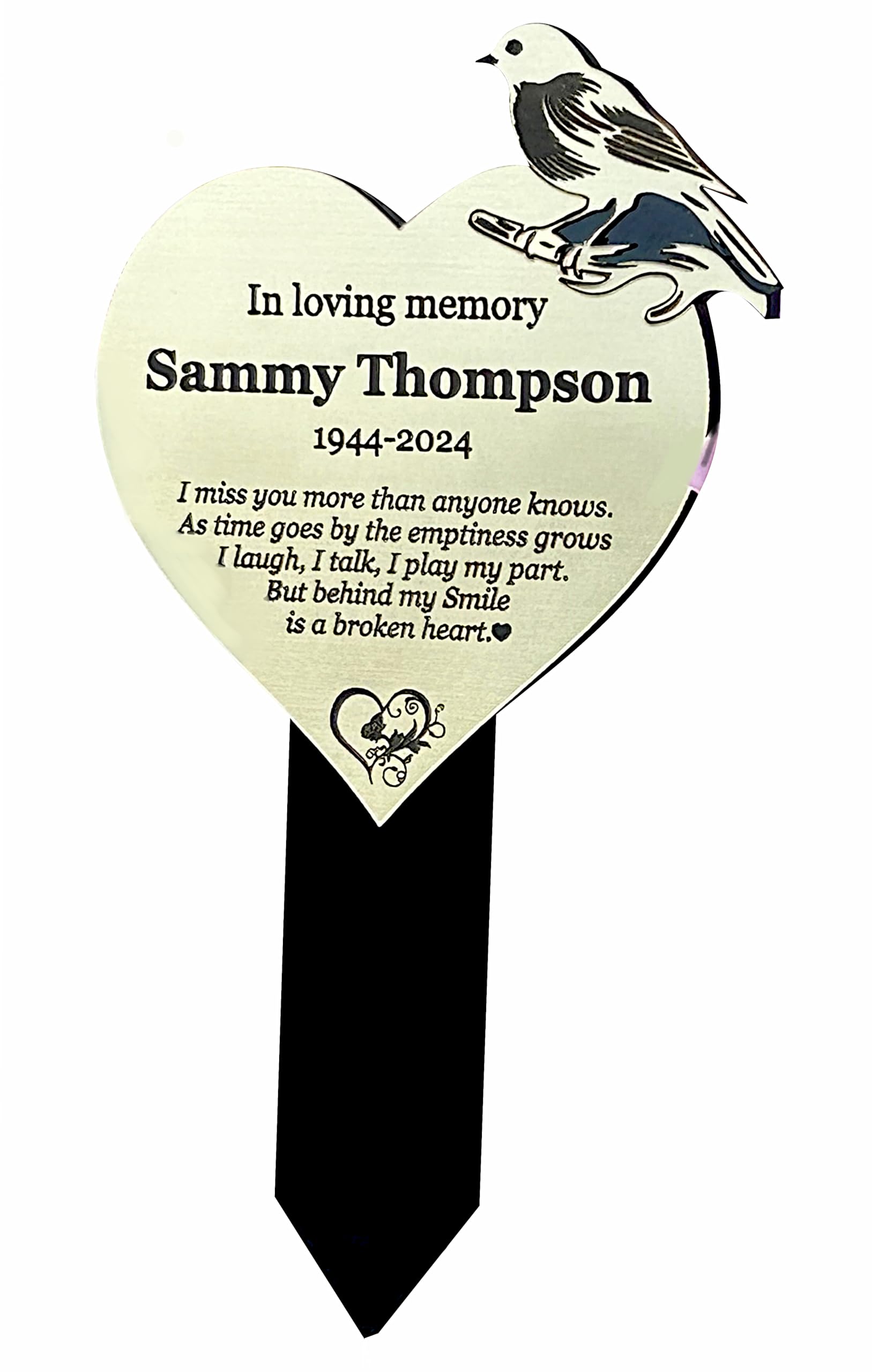 Memorial Plaque, Personalised plaques for Gaves, Marker, Ground Spike, Robin Heart Shape, Pet Memorial