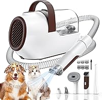 Ozumek 7-in-1 Dog Grooming Vacuum Kit with Pet Clipper, Nail Grinder & 6 Tools - 99% Hair Capture, Quiet Grooming (Mushroom)