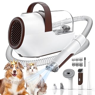 Dog Grooming Vacuum, Dog Grooming Kit with Pet Clipper Nail Grinder, 3 Suction Modes Dog Brush Vacuum with 6 Pet Grooming Tools(Camel) - Amazon product rated Grade A