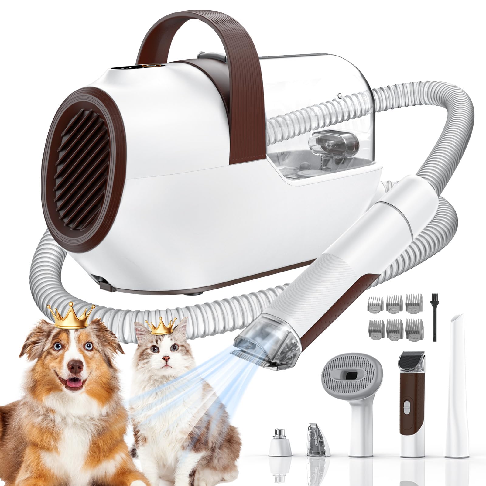 Dog Grooming Vacuum, Dog Grooming Kit with Pet Clipper Nail Grinder, 6 Pet Grooming Tools (Mushroom)