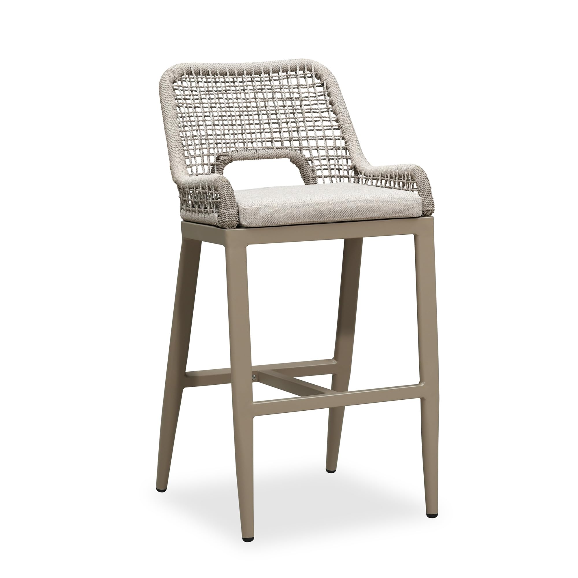 PURPLE LEAF 1 Piece Bar Height Stool with Cushion, Plaid Back, Champagne