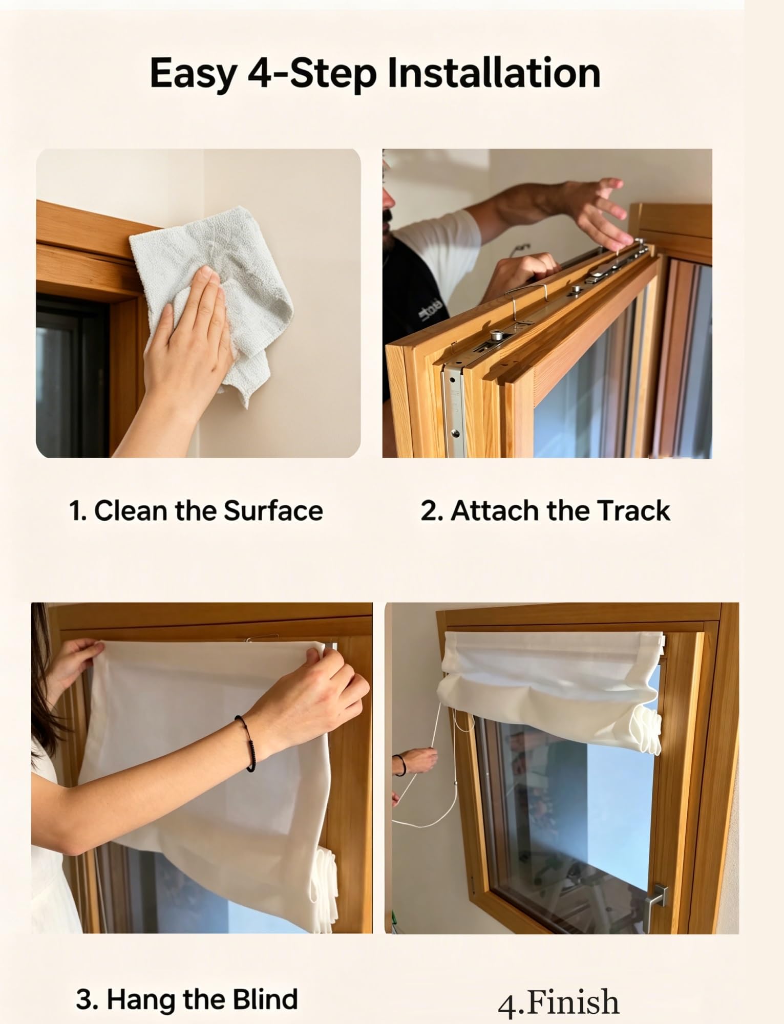 Tende a Pacchetto su Misura Senza Foratura per Finestre ad Apertura Interna(61x122cm/24x48in)