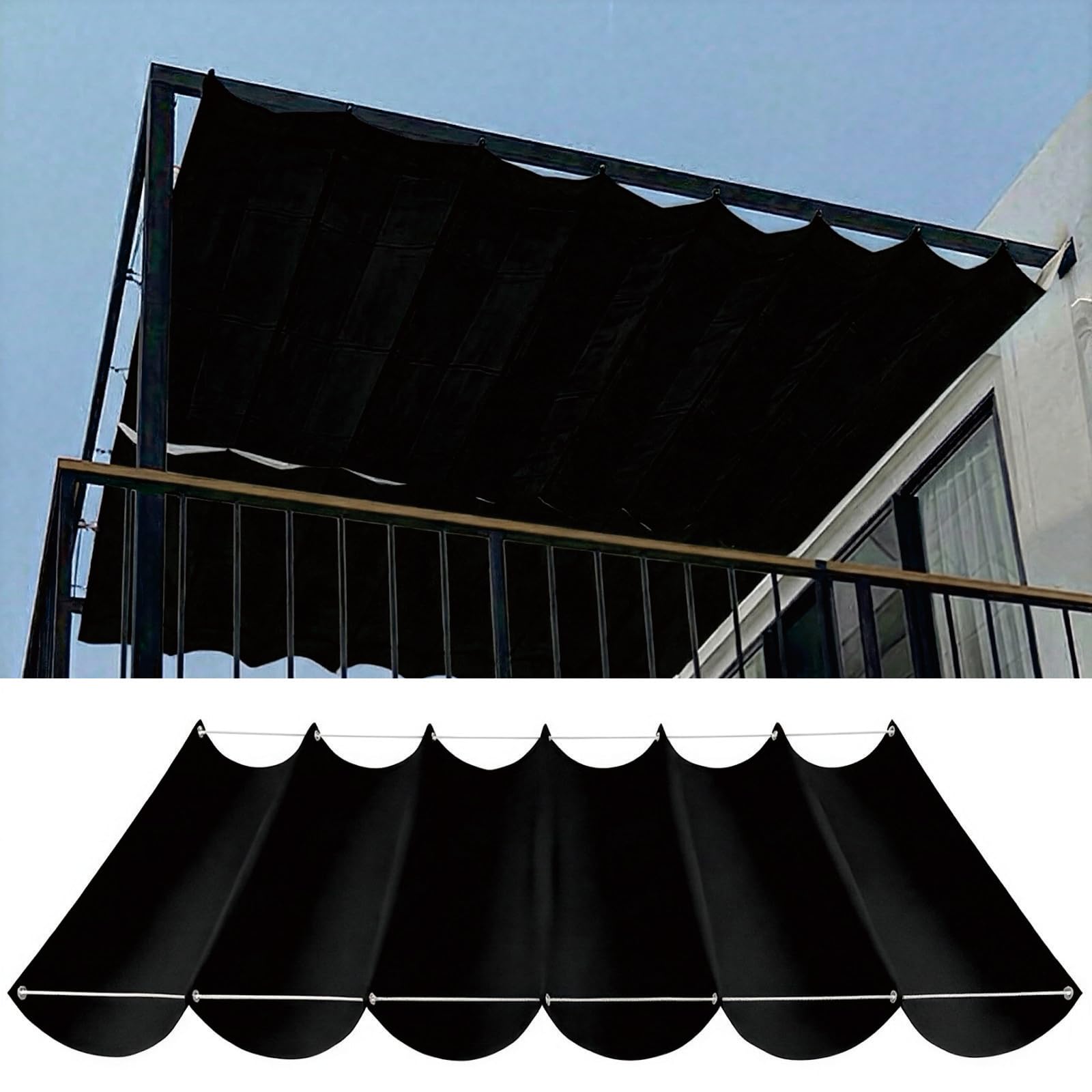 Auvent ondulé bâche ombrage 330x1015cm noir anti UV pour jardin