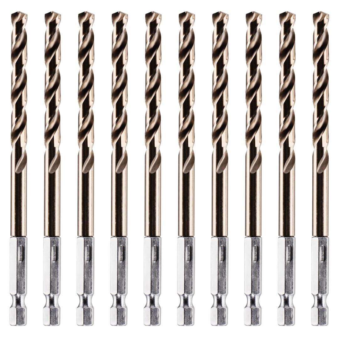 Rennie Tools - Box Of 10 x 6.8mm Hex Shank HSS Gold Cobalt Jobber Drill Bit For Stainless Steel, Hard Metals, Aluminium, Cast Iron, Copper. Twist Drill Bit Sets. 6.8mm Drill Bits Metric Drill