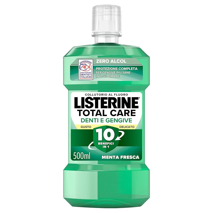 LISTERINE, Collutorio, Difesa Denti e Gengive, Gusto Delicato, Zero Alcol, Tripla Azione, Denti più Forti, Gengive più Sane, Menta Delicata, 500ml