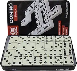 Dominó Profissional 10mm Estojo Lata 28 Peças Grande Preto Luxo Desafio Estratégia Viagem