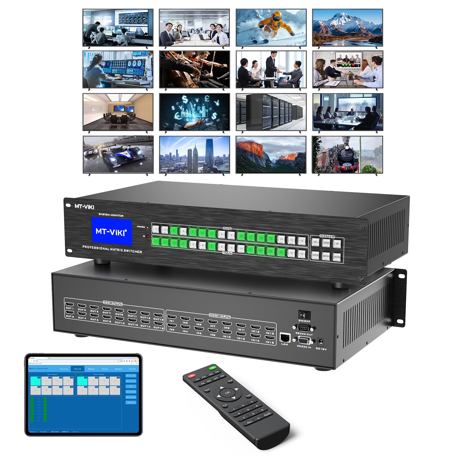 MT-VIKI Upgraded 4K HDMI Matrix Switch 16x16 w/Web GUI,Built-in US ADI Chip