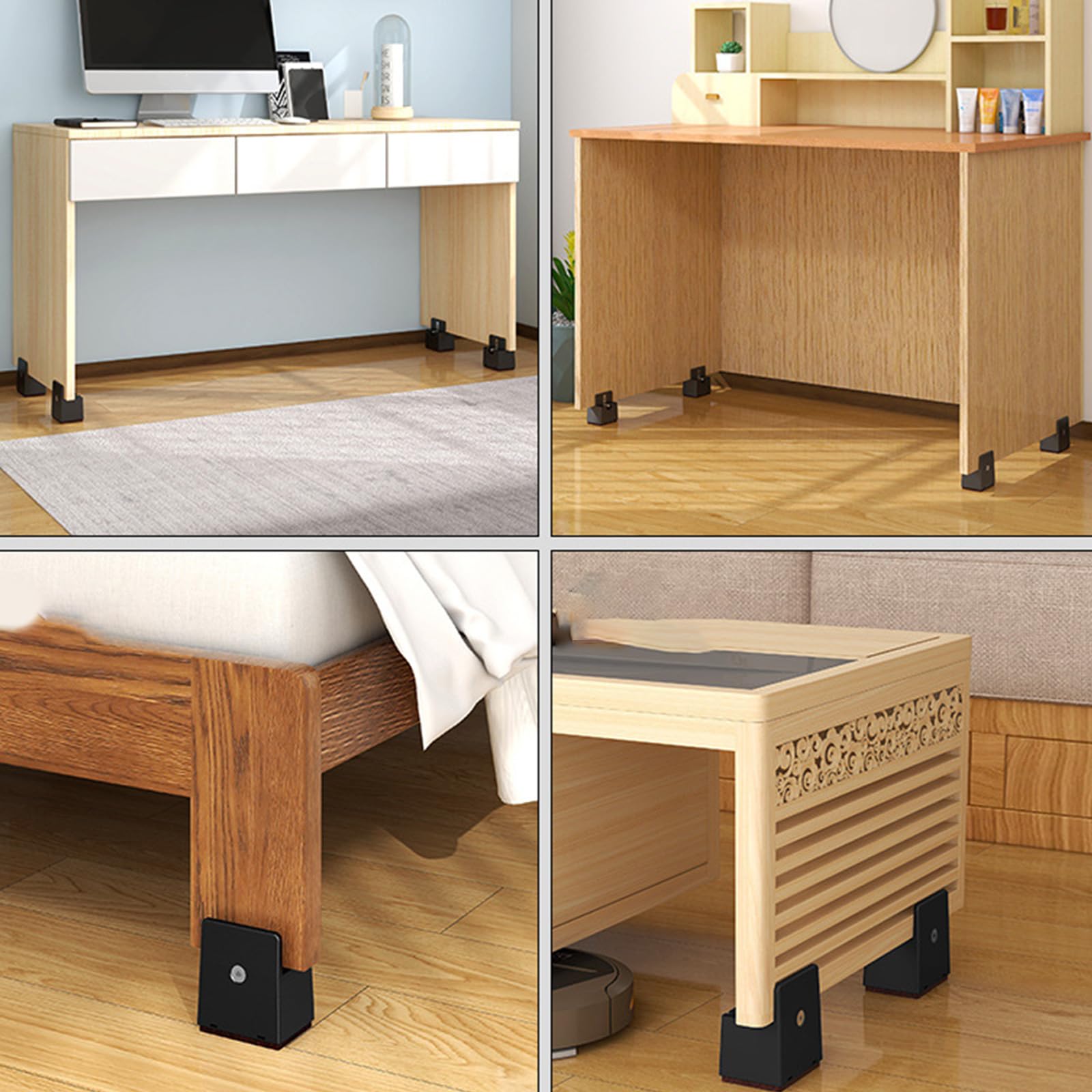 Platzsparende Betterhöhungen, 4 Stück, 5,1 cm Höhe, Mehrzweck-Fell-Aufzüge für Unterbett, Sto Bett, Hebezubehör für Maximierung des Platzes
