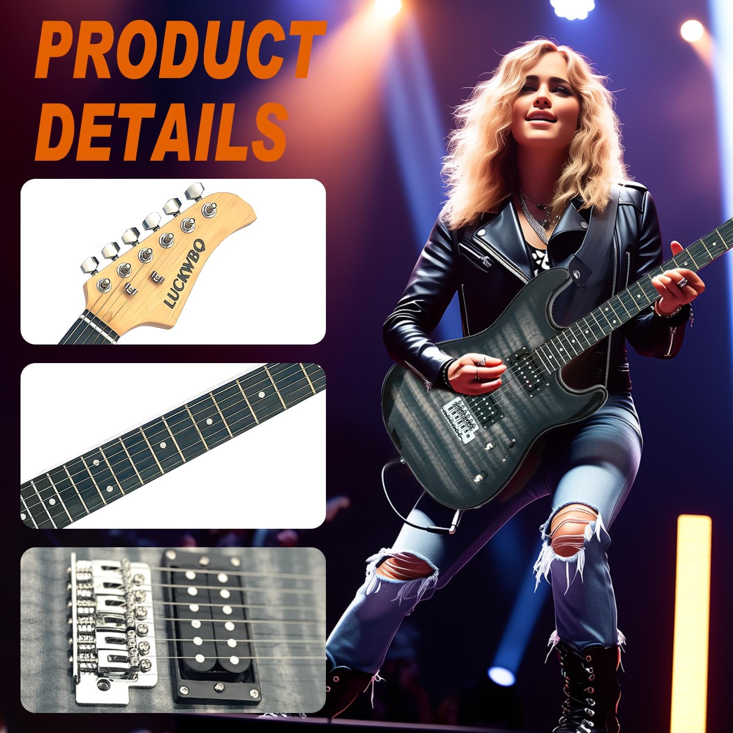 39" Full Size ST Style Electric Guitar Starter Kit with HH Pickup, 20W Portable Amp, Tuner, Gig Bag, Strap & Accessories (Black Flame)