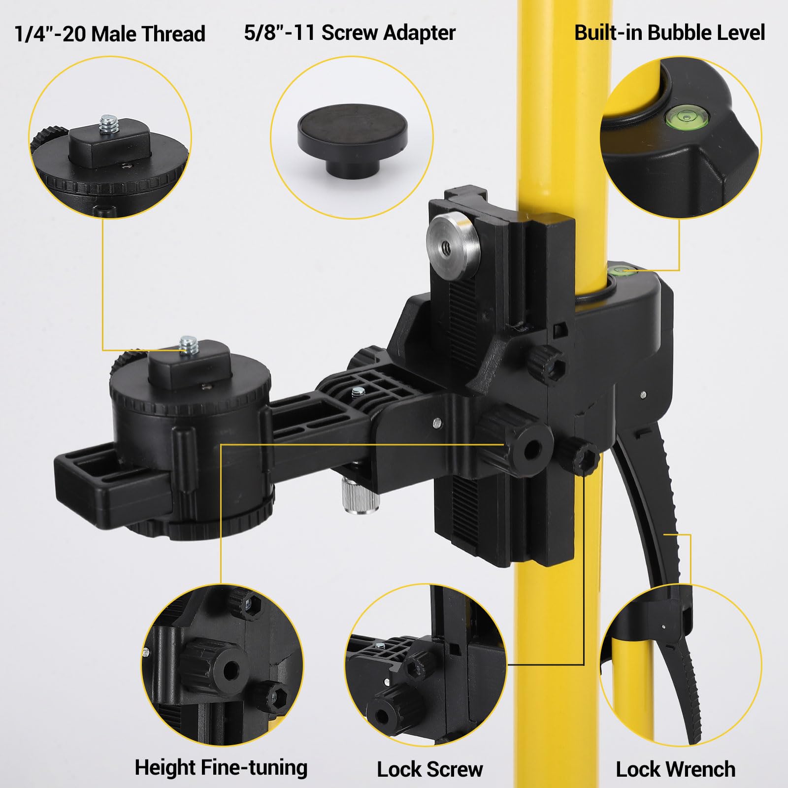 Garvee Kit professionnel pour niveau laser – Perche télescopique avec trépied, hauteur réglable jusqu'à 4,2 m, adaptateurs filetés 1/4"-20 & 5/8"-11, compatible niveaux rotatifs et à lignes