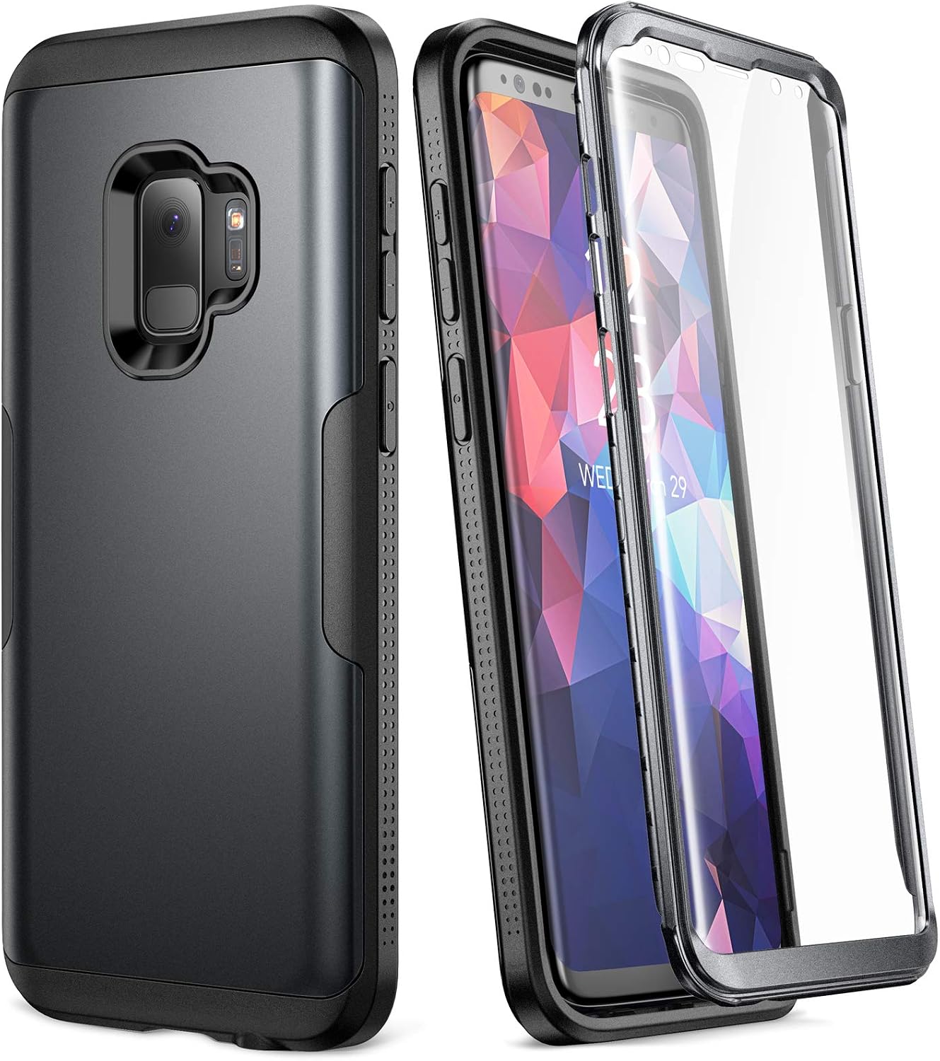 YOUMAKER Galaxy S9 Case,Metallic Black with Built-in Screen Protector Heavy Duty Protection Shockproof Slim Fit Full Body Case Cover for Samsung Galaxy S9 5.8 inch - Black/Black