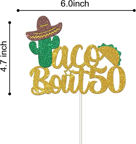 Miniatura 2 de Deloklte Taco Bout 50-G - Decoración para pastel de 50 años, temática de fiesta mexicana, decoración de fiesta de cumpleaños número 50 y fabulosa,