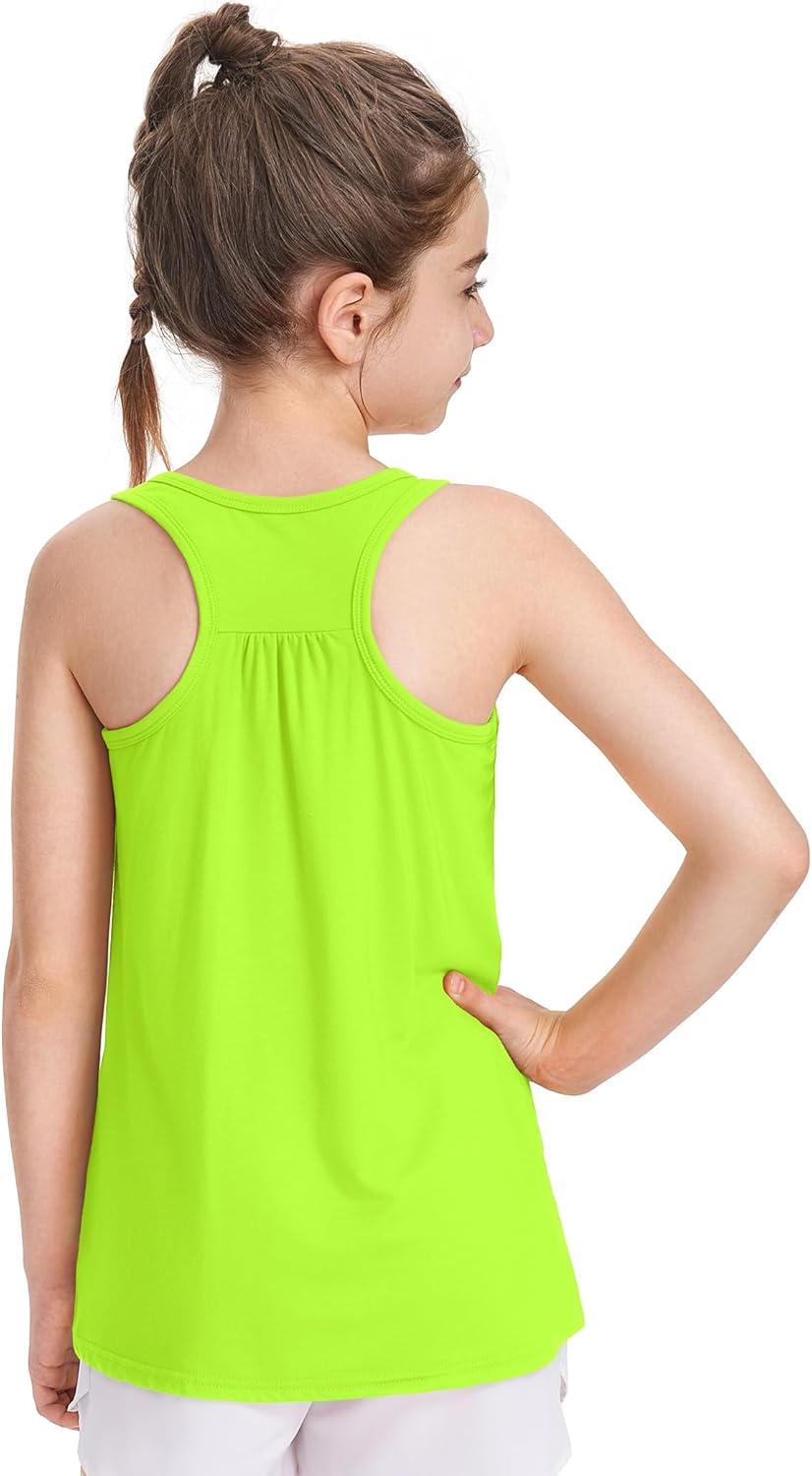 HASMES Girls Tank Tops Racerback Kids Athletic Sleeveless Shirts for Workout Gymnastics Running