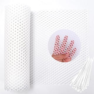 White Plastic Wire Mesh Fence Roll - 15.7IN x 20FT Plastic Chicken Wire Mesh for Poultry, Chicken Puppy Rabbit, Floral-Plastic Fence