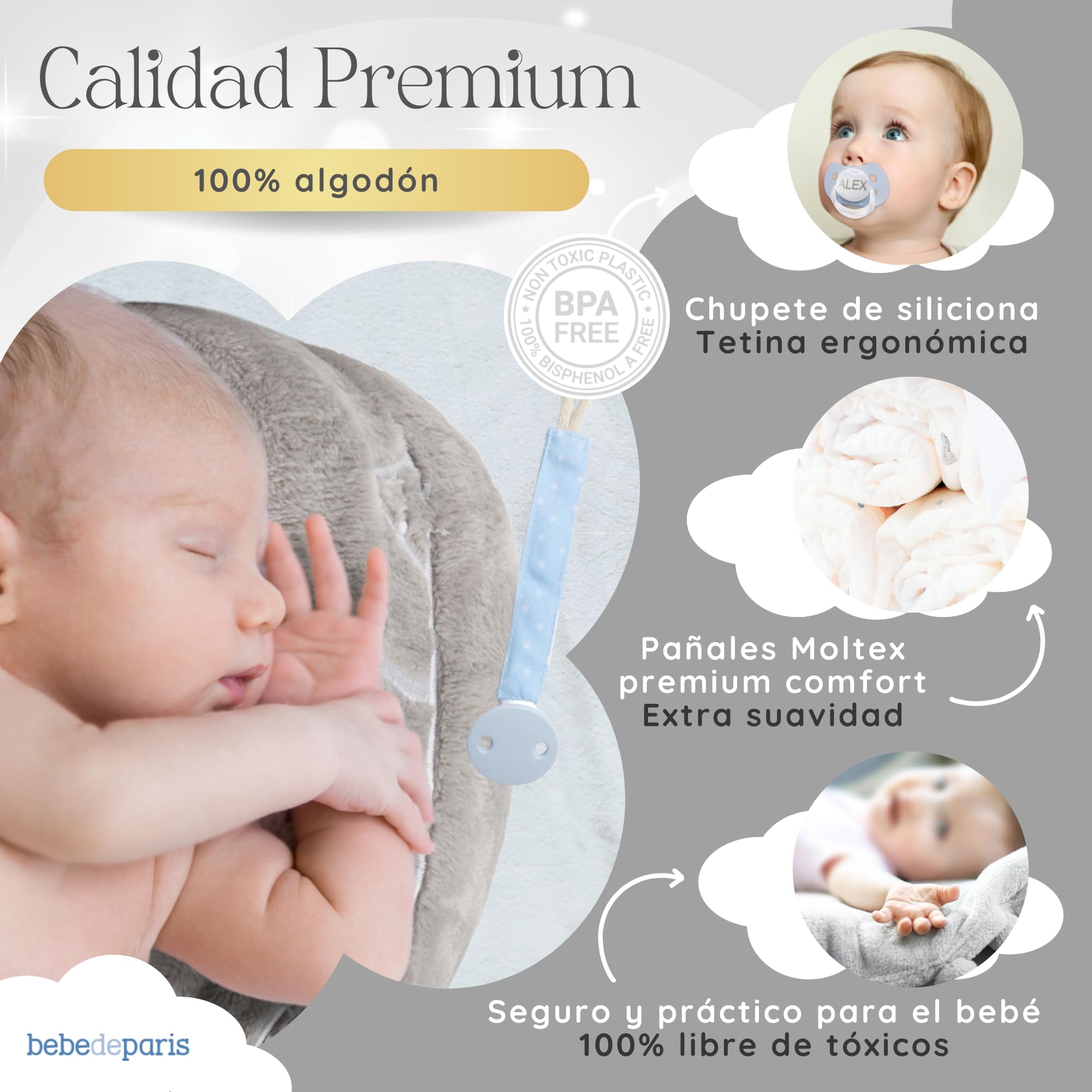 Tarta de Pañales para Recién Nacida con Manta Bordada + 15 Pañales Talla 2 + Chupete Personalizado Azul | BebeDeParis