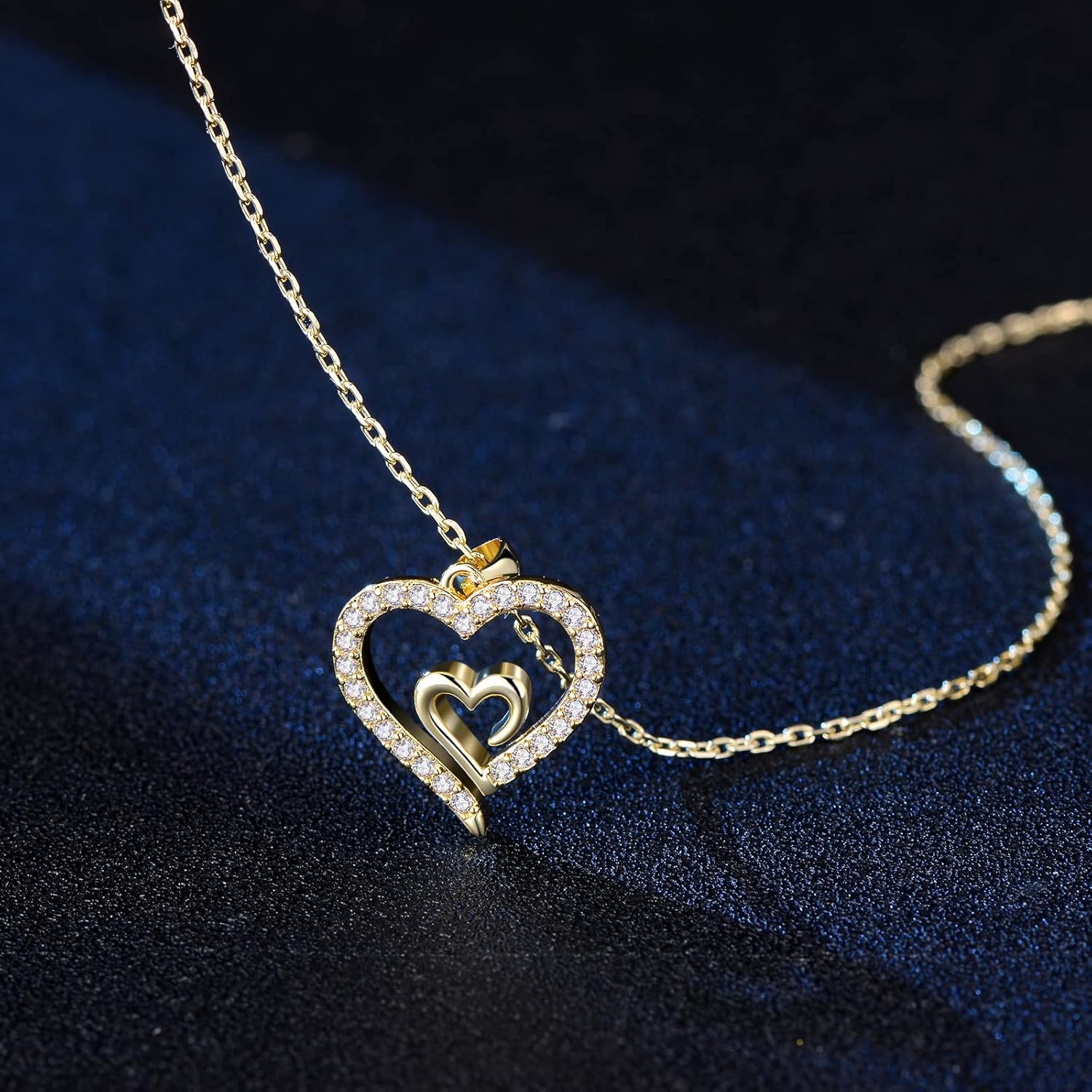 Love Forever Heart Necklace 14K Gold Plated Heart to Heart Delicate Wedding Necklace for Women, Valentine’s Day Gift,Mother’s Day Presents Jewelry