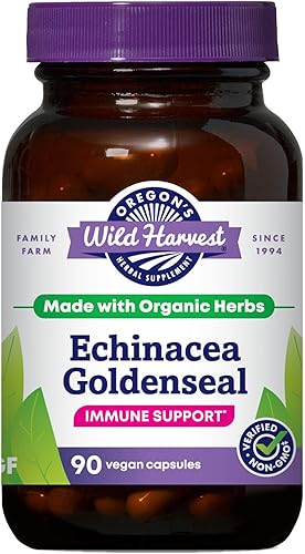 Oregon's Wild Harvest Cápsulas orgánicas Echinacea Goldenseal | Veganas, sin OMG, sin gluten, apoyo inmunológico*, 90 unidades