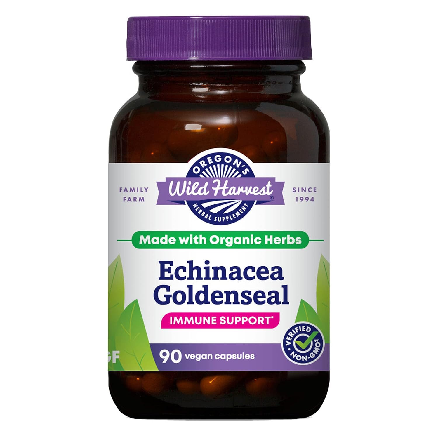 Oregon's Wild Harvest Echinacea Goldenseal Organic Capsules | Vegan, Non-GMO, Gluten Free, Immune Support*, 90 Count