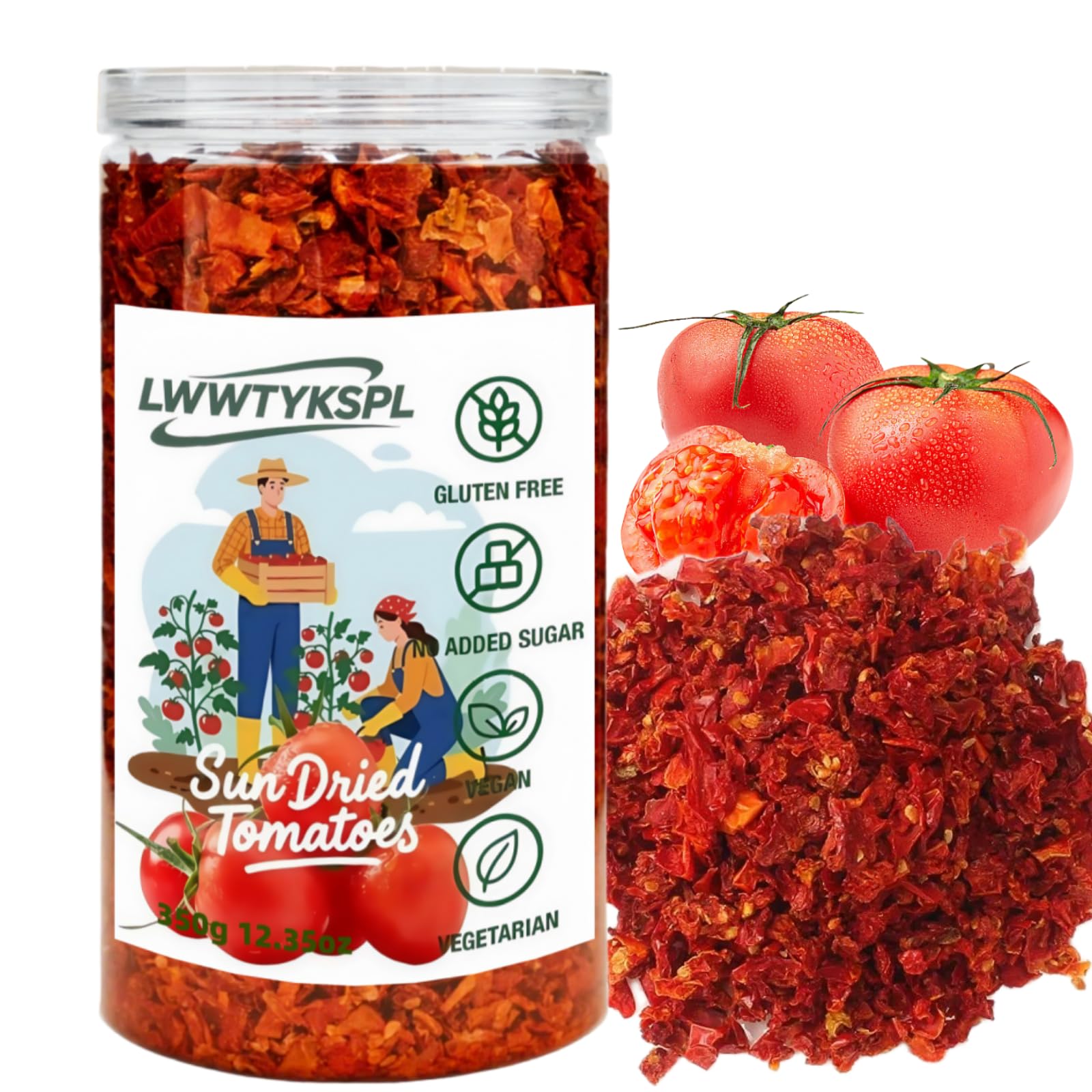 Sun Dried Tomato Flakes in Resealable Tub |350g 12.35oz It's Delish Premium Tomatoes | Ready-to-Use for Cooking, Soups, Pizza & Pasta | Dehydrated Tomatoes for Pantry, Camping & Backpacking, Premium Freeze-Dried Fruits, (Tomato)