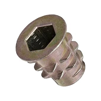 E-Z LOK Threaded Insert for Soft Wood, Zinc Hex-Flanged Thread Inserts M6-1.0 Internal Threads, 13 mm Length Pack of 50