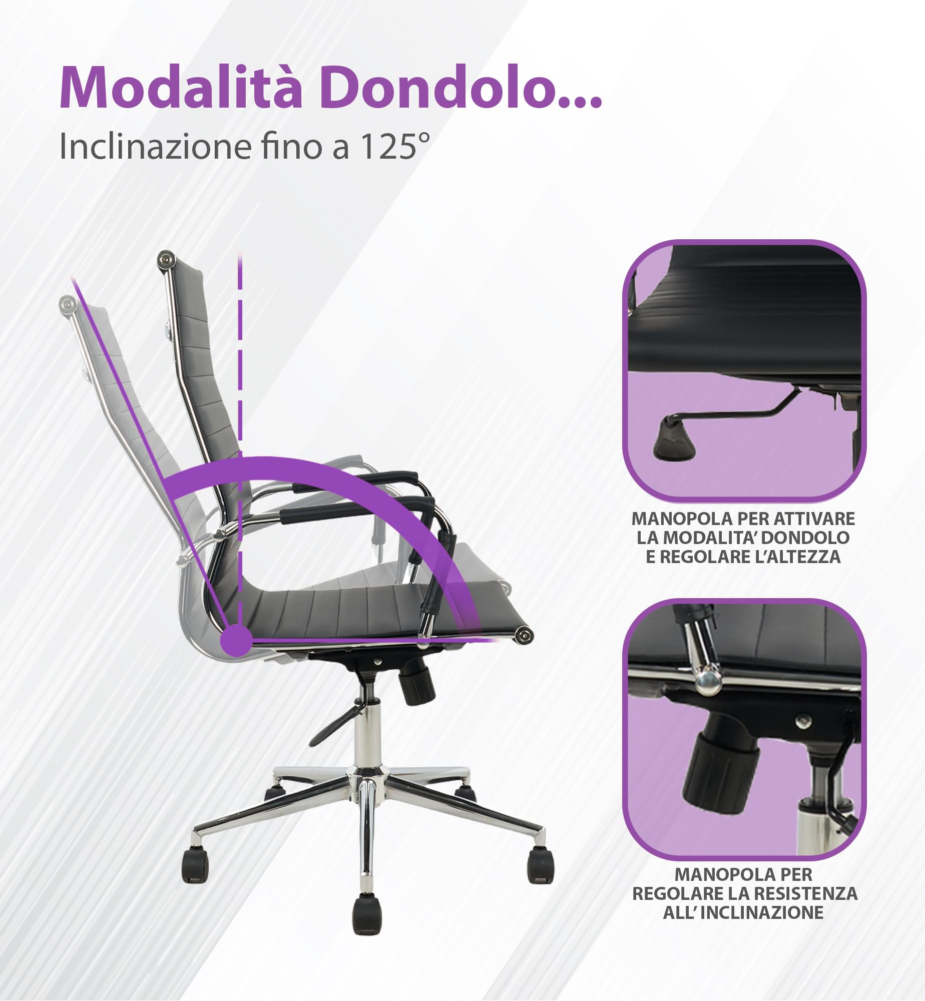 IlGruppone Sedia da Ufficio Elegante Poltrona Direzionale Base Cromata Ruote SilenzioneErgonomica Design Moderno Colore Nero Rivestimento Ecopelle