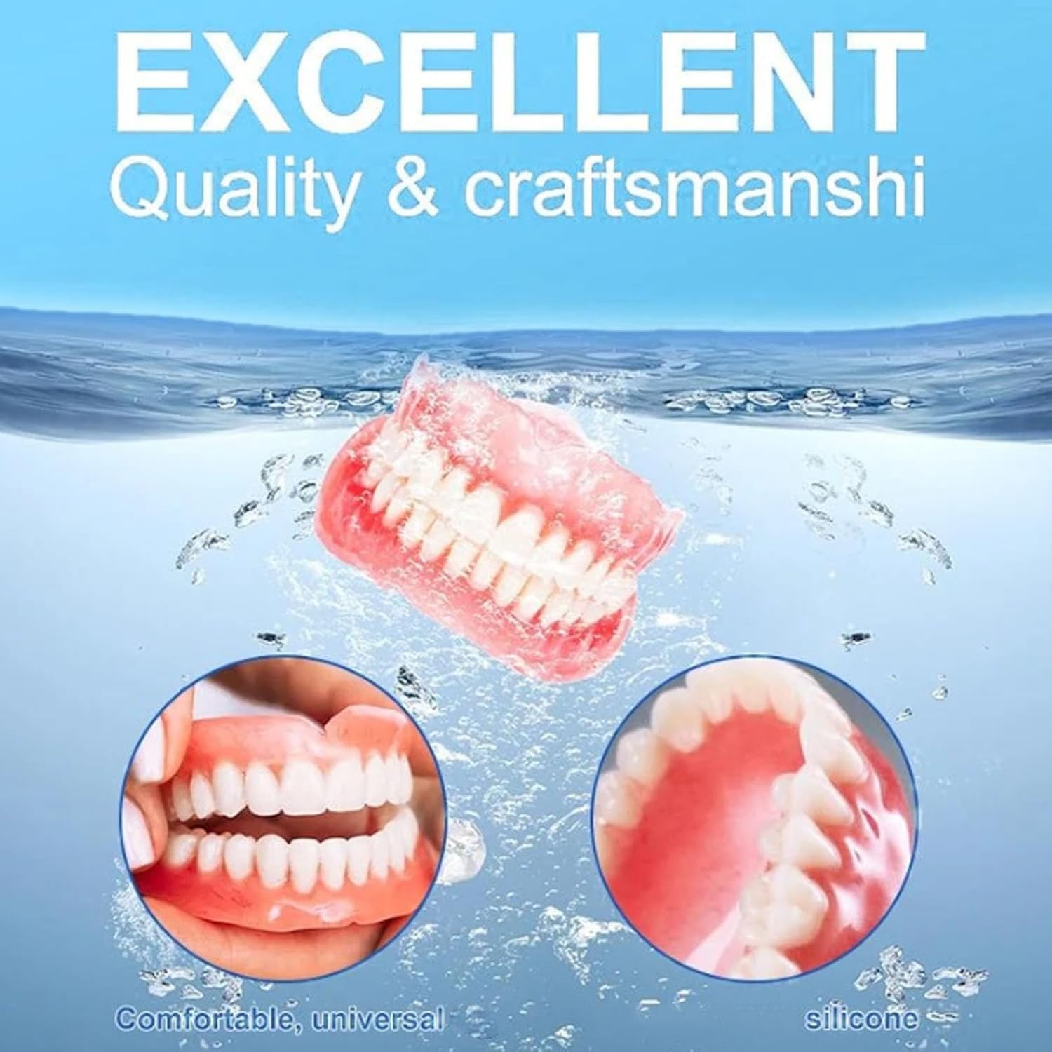 Juego de dentaduras postizas multifuncionales de silicona moldeables, juego completo de dentaduras postizas, kit de rebasado de dentaduras postizas a presión, blandas y cómodas (1pcs)