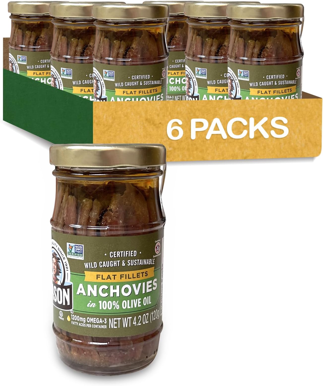 Season Anchovies in Olive Oil, 4.2 Oz Glass Jar, 6-Pack
