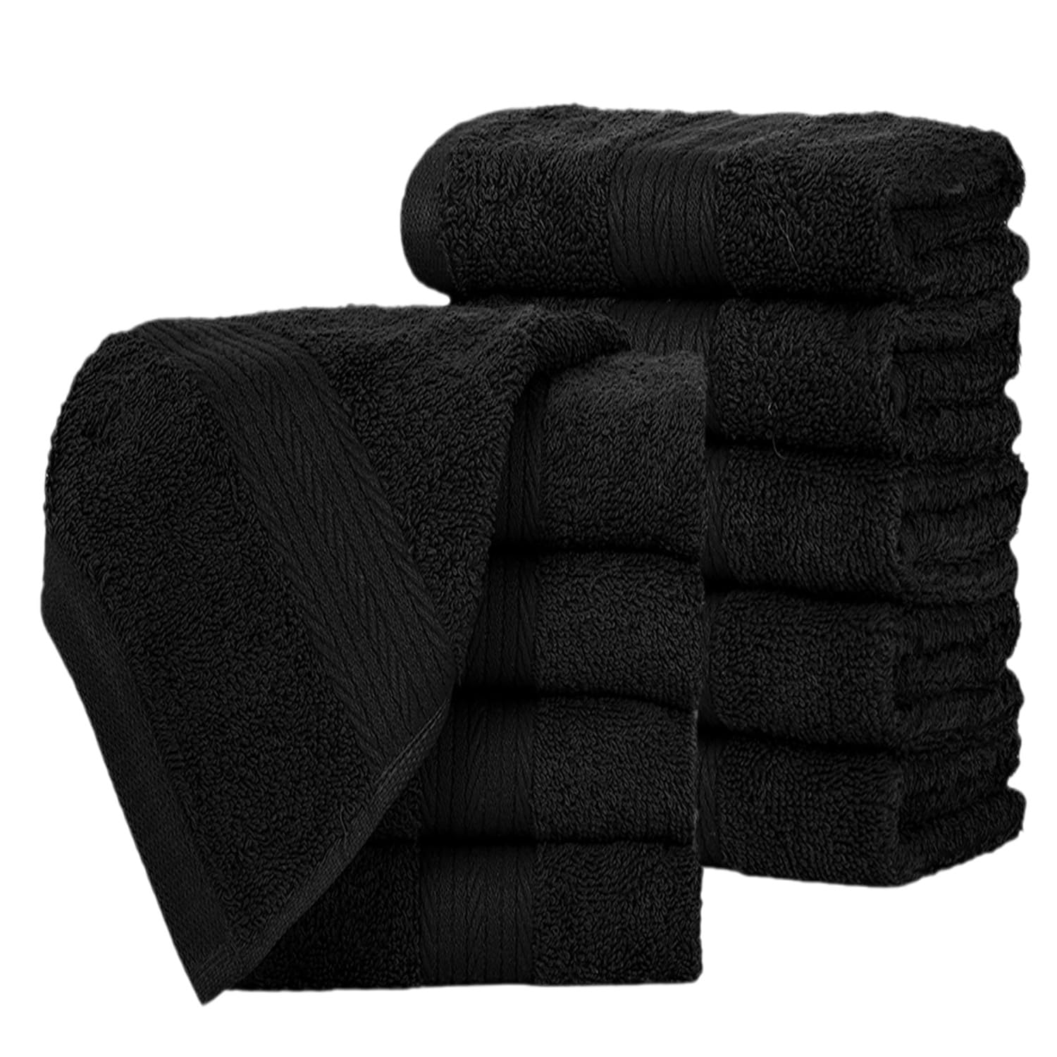Ample Decor Wash Cloths Pack of 10, Oeko Tex Certified 600 GSM 100% Cotton Soft Absorbent, Premium Quality Durable Machine Washable, Ideal for Bathroom, Pool, Hotel, Spa – Black