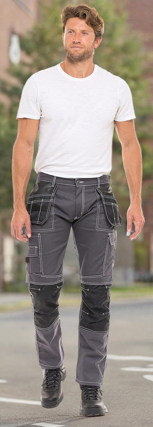 FASHIO FF Men's Construction Pants Tactical Field Pants Cordura Utility Work Safety Trousers with Knee Pad Pockets