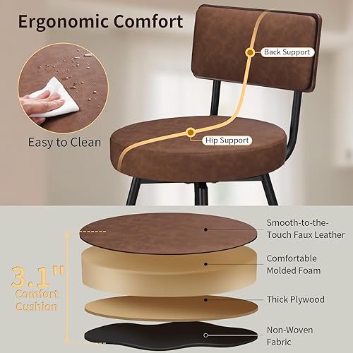 Miniatura 6 de Juego de 2 taburetes de bar giratorios de 25 pulgadas, taburetes de bar de piel sintética con respaldo, taburetes para cocina, encimera, isla,