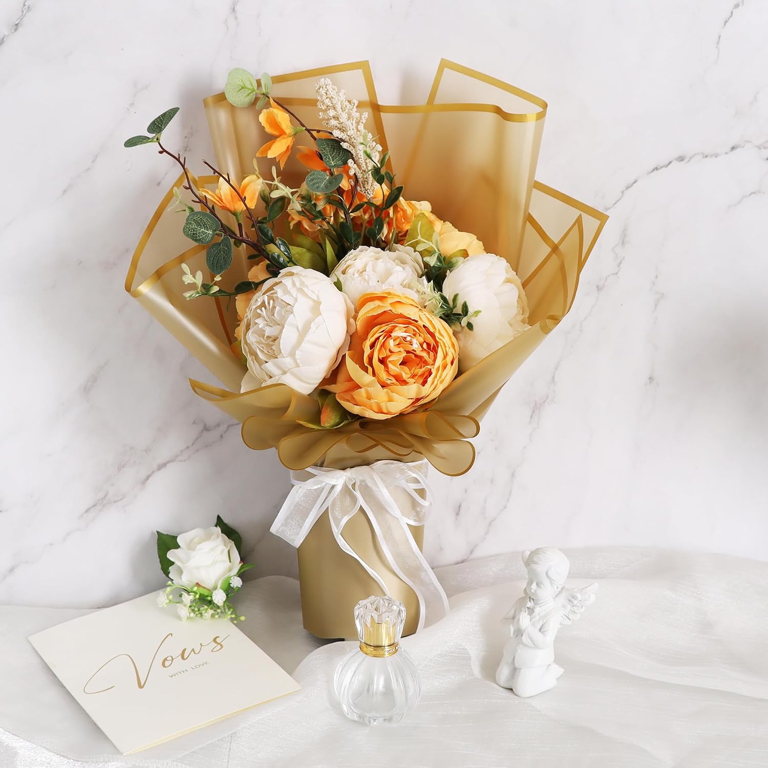 BEISHIDA 20 Pcs Flower Bouquet Wrapping Paper - Gold Waterproof Floral Wrap Paper for Florist Supplies Graduation Christmas Valentine's Day Mother's Day Gift Wrapping