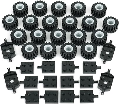 Tire Wheel and Axle Set - 56 Piece Brick Accessory Basic Classic Building Block Toy, Car Track Wheel Parts