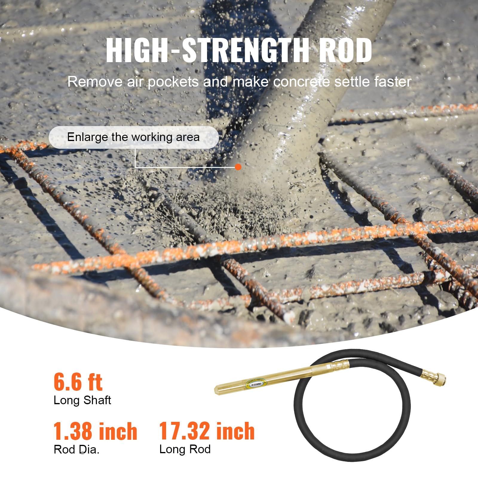 VEVOR Vibrateur à Béton Électrique, 960 W, Outil Vibrant Portatif pour Béton avec Arbre 2 m, 4000 tr/min, Vibration 13000 VPM, Vibreur à Ciment Portable pour Éliminer Bulles d'Air, Mélanger le Béton