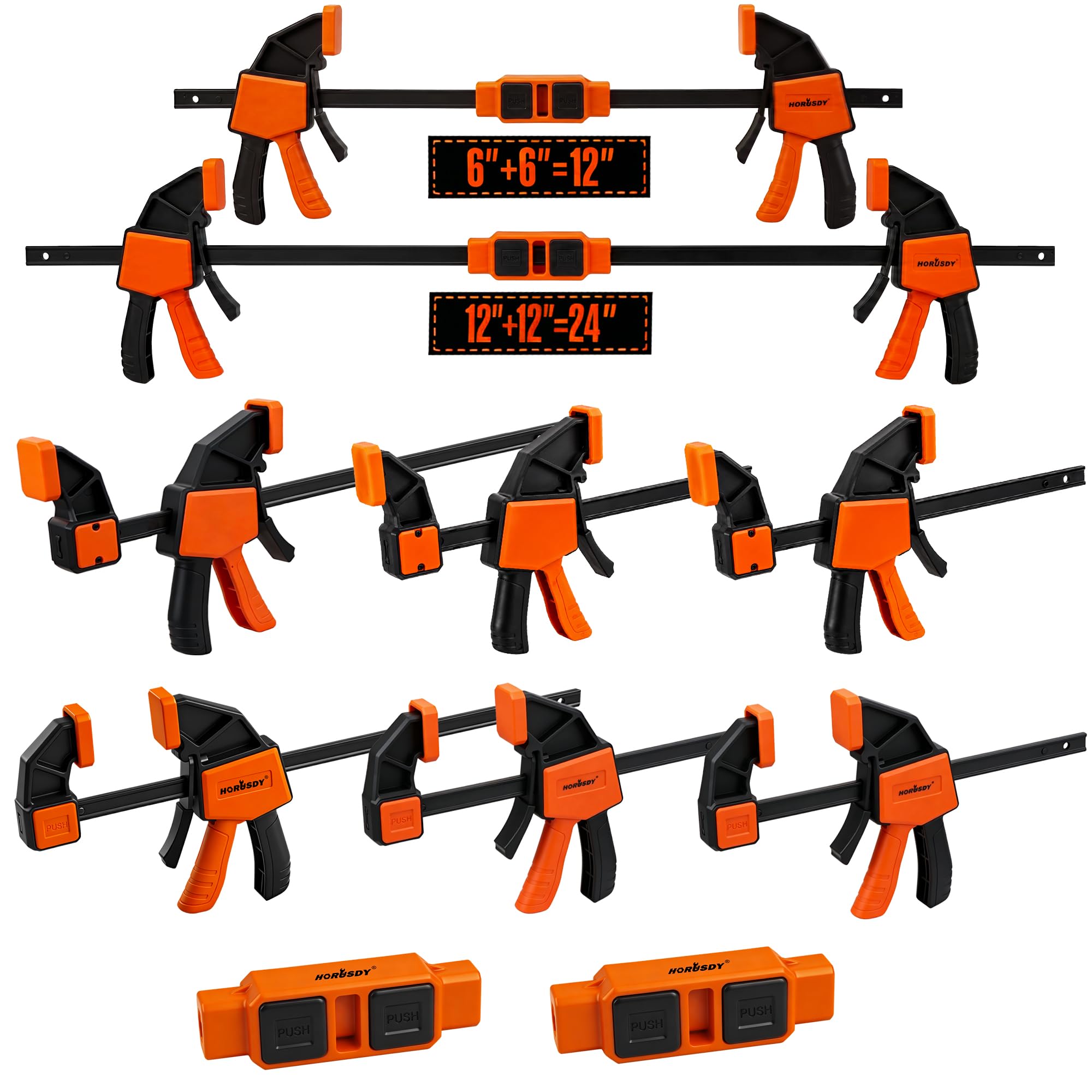 HORUSDY 8-Pack Bar Clamps for Woodworking, 12" and 6" Bar Clamps with 2-Piece Clamp Connectors, Quick-Release Wood Clamps with 150 LBS Load Limit, Trigger Clamp Set