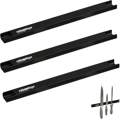 Relaxdays Magnetleiste 3er Set, je 30 cm lang, Stahl, Messerhalter für Werkzeug & Messer, an die Wand Schrauben, schwarz