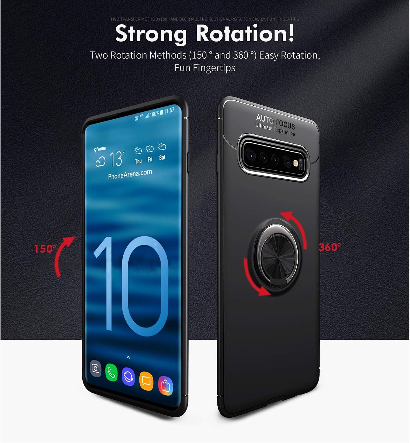 iCoverCase for Samsung Galaxy S10 Plus (S10+) Case with Ring Holder, Rotatable Matal Ring Kickstand [Work with Magnetic Car Mount] Shockproof Ultra-Slim Protective Case (All Black)