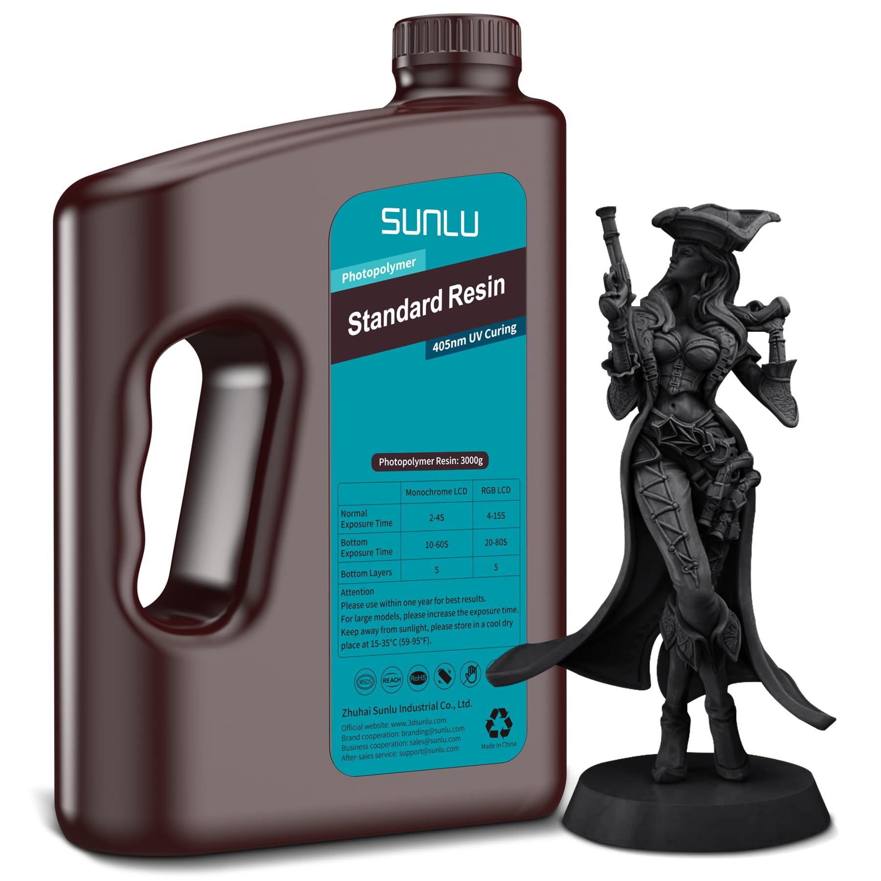 SUNLU Stampante 3D Resina 3KG, 405nm Resina UV Polimerizzante Veloce, Fotopolimero Standard Resina di Stampa 3D per 4K/8K LCD/DLP/SLA Stampanti Resin, Alta Precisione, Nero 3000G